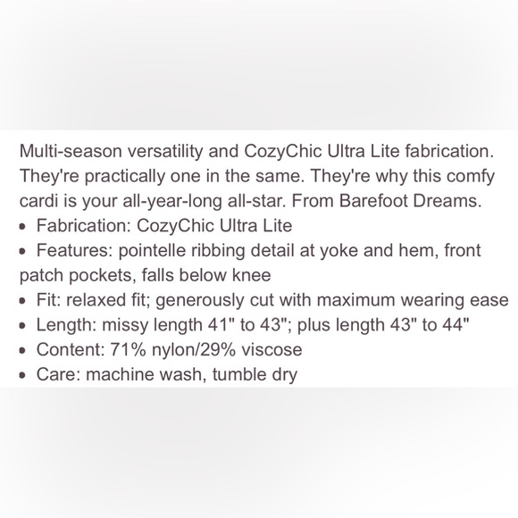Barefoot Dreams CozyChic Ultra Lite Open Stich Long Cardi - Sz L - Picture 15 of 15